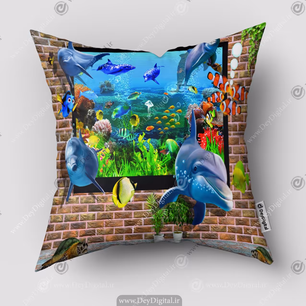 کوسن سه بعدی ماهی و دیوار آجری PK-5452