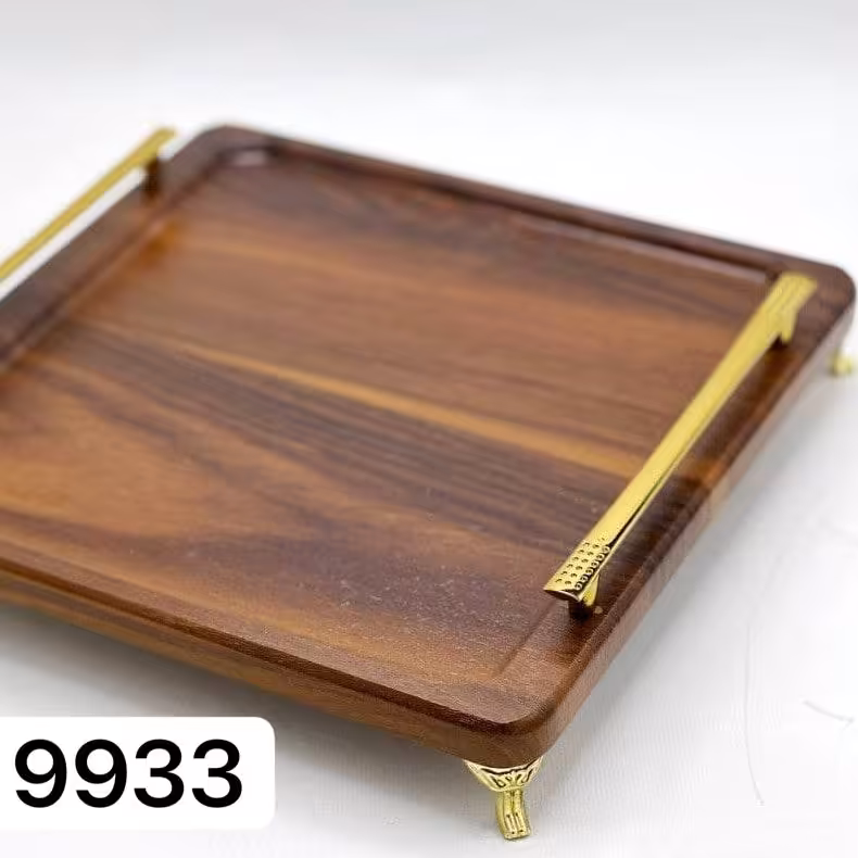 سینی پذیرایی چوب راش پایه دار دسته فلزی