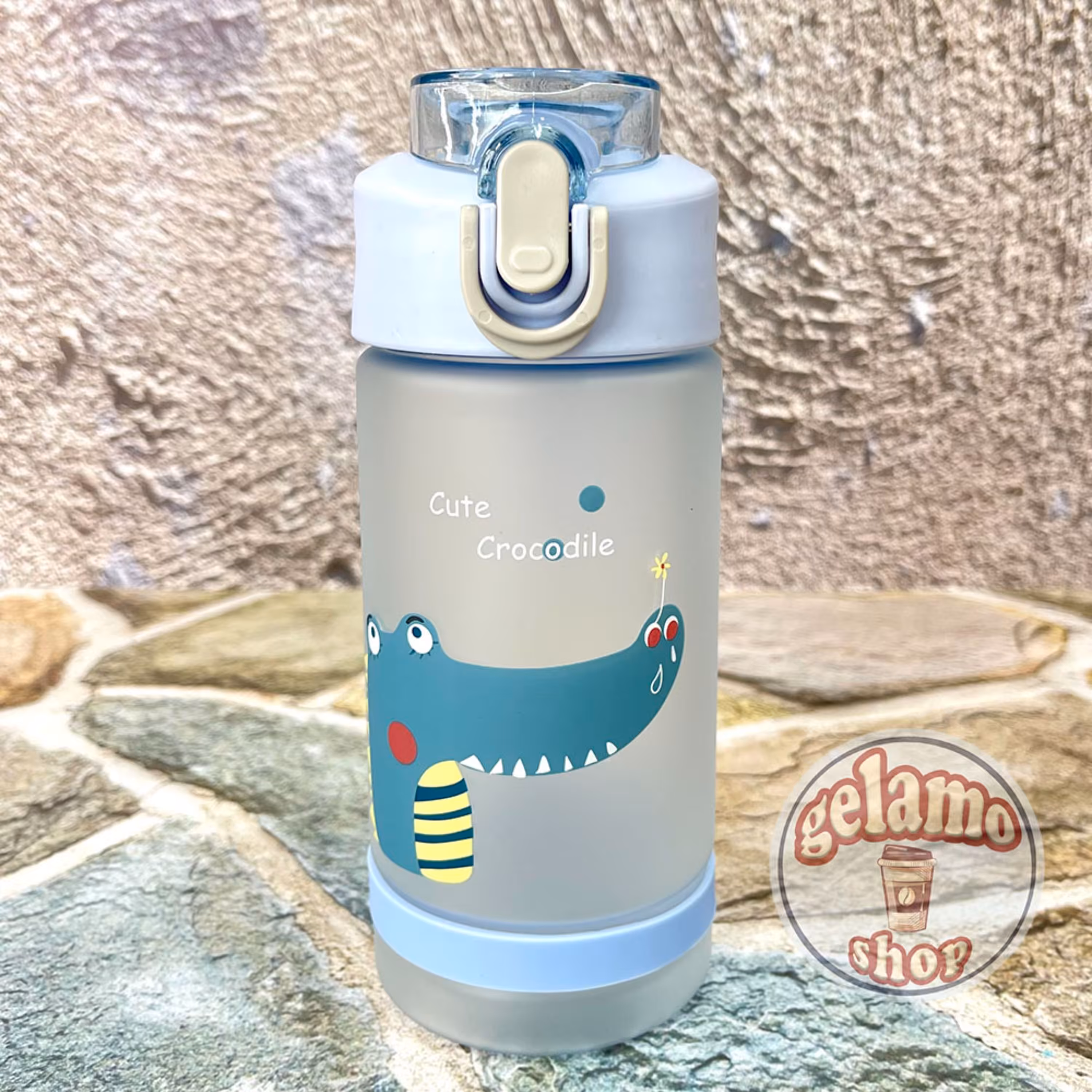 قمقمه بچگانه طرح کروکودیل نی دار  رنگ آبی 