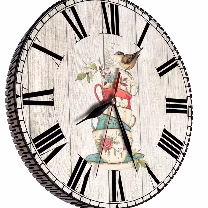ساعت دیواری مدل فنجانها و پرنده