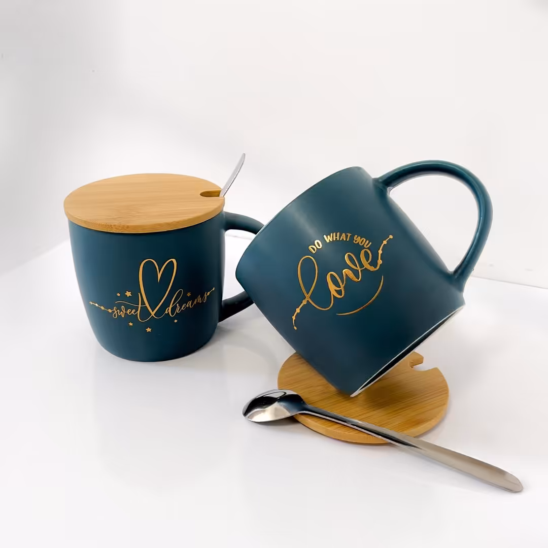 ماگ سرامیکی درب بامبو رنگ سبز