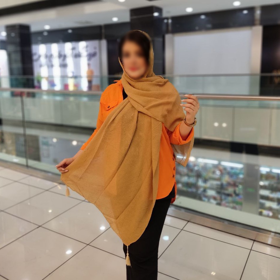 شال پلیسه سوپرنخ منگوله دار پارچه وارداتی رنگ نسکافه ای ارسال رایگان 