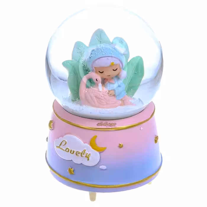 گوی فانتزی بزرگ موزیکال صورتی طرح دختر و قو