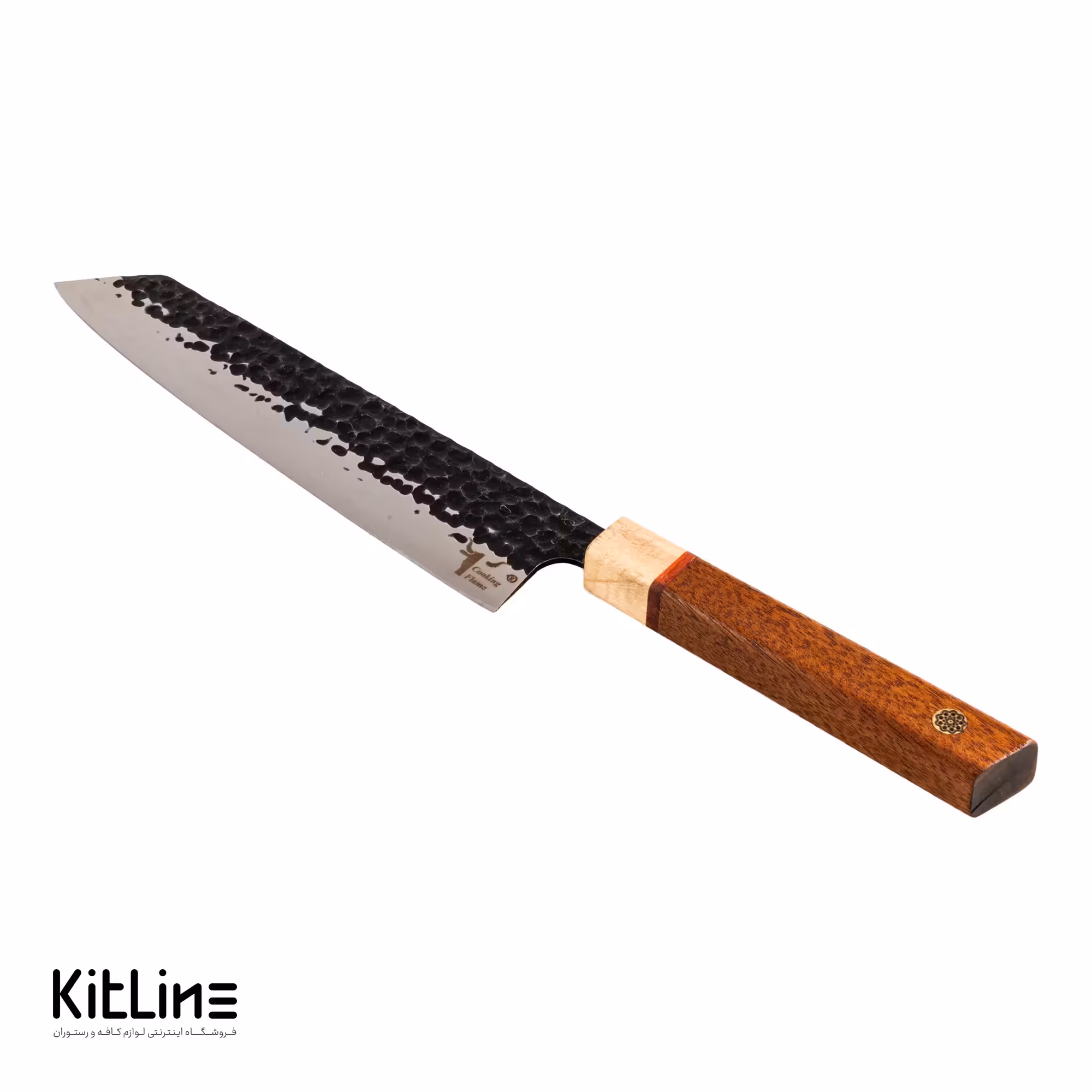 چاقو سرآشپز با تیغه فولادی 21 سانتیمتری دسته چوبی کوکینگ فلیم