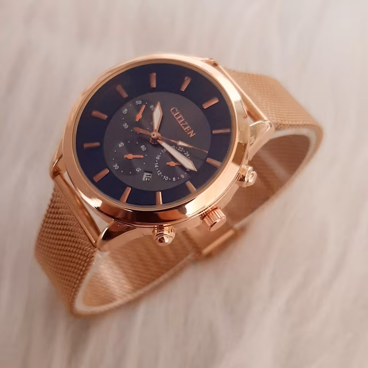 ساعت مچی زنانه ی بندحصیری رزگلد سیتیزن دهکده ساعت مشهد