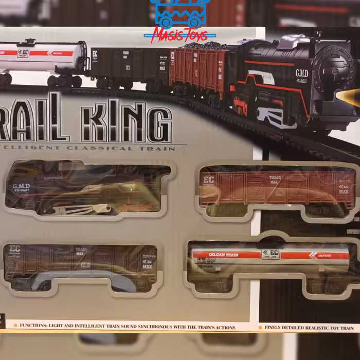 قطار کلاسیک ریلی باطری خور چراغدار به همراه سه عددواگن جنس خوب وارداتی مناسب برای گروه سنی سه سال به بالا