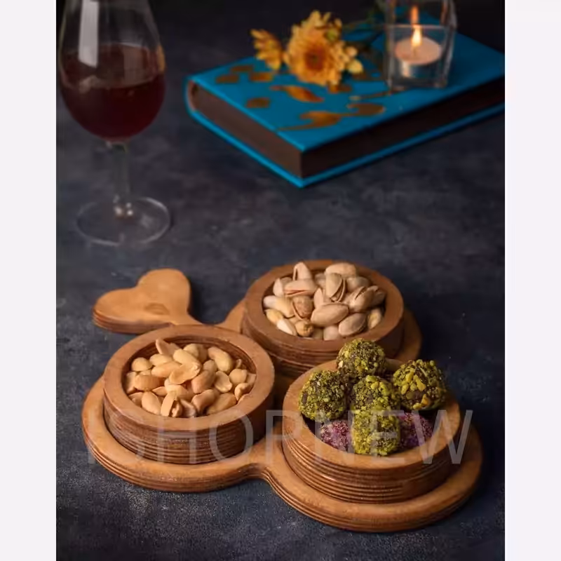 اردو خوری 3پیاله گشنیز دسته دار چوبی