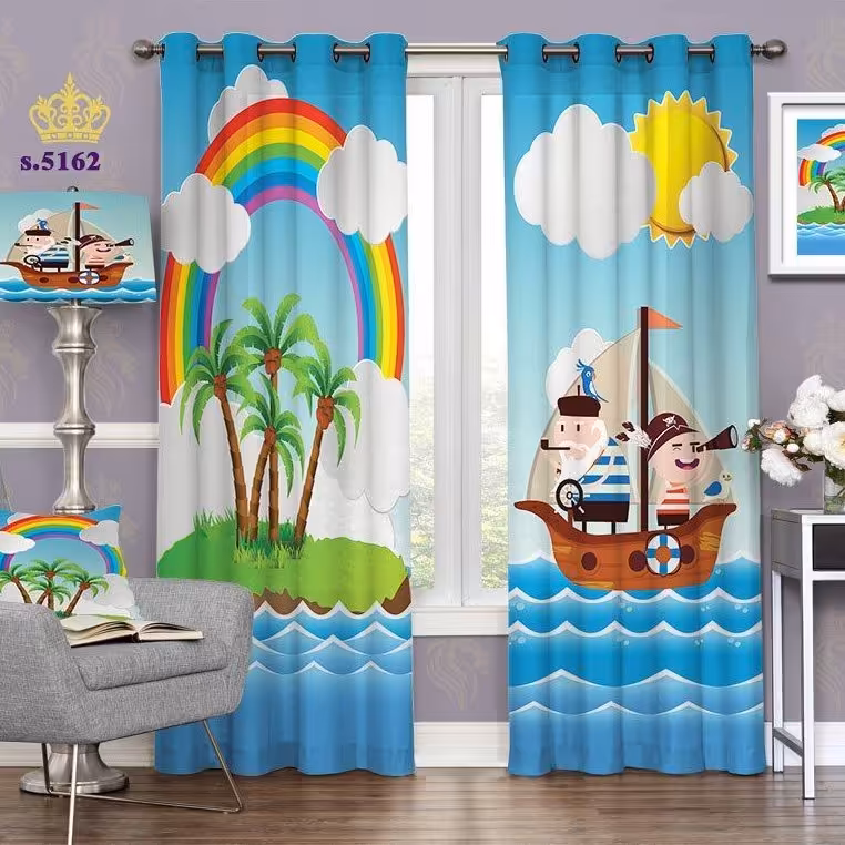 پرده اتاق خواب کودک دو قواره پانچ طرح پسر دریانورد کد S5162
