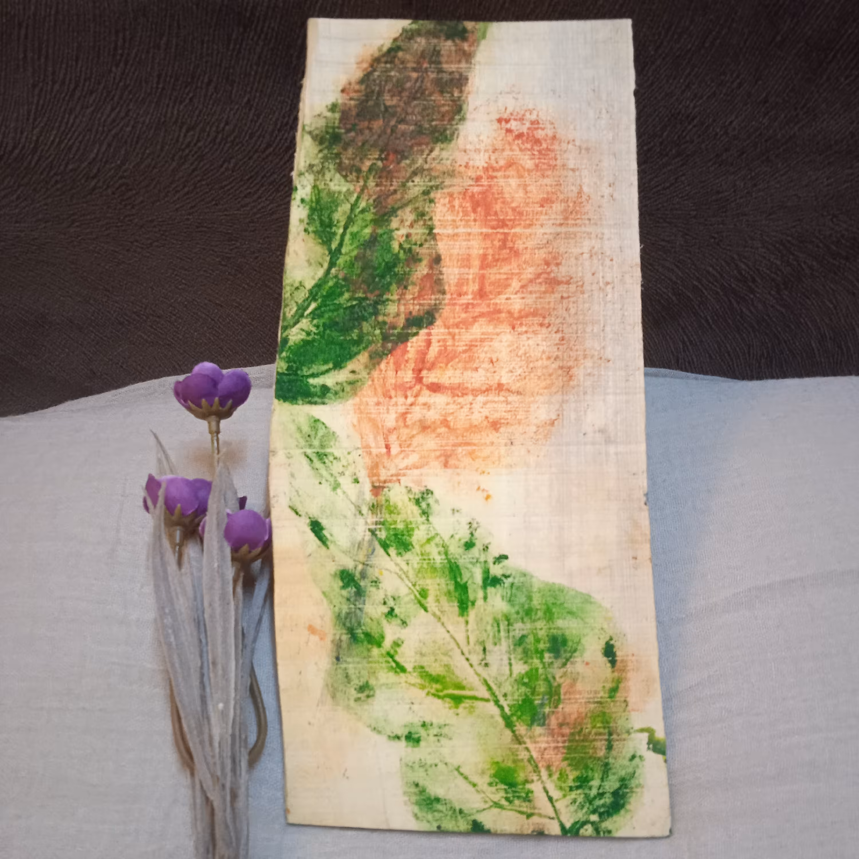 تابلوی نقاشی روی چوب طرح برگ پاییزی ابعاد 24 در 10.5 سانتی متر