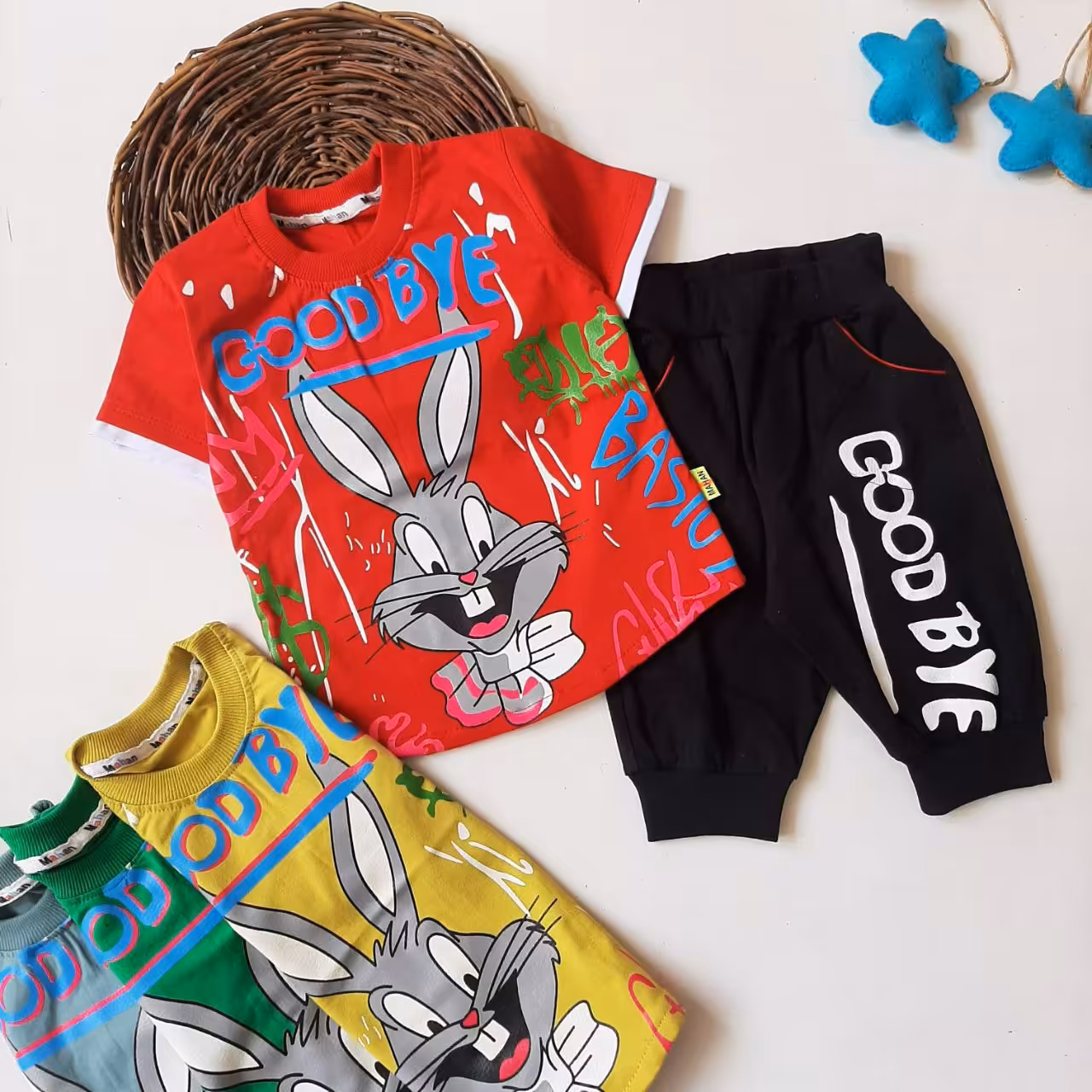 تیشرت شلوارک بچگانه طرح خرگوش اسپورت خواهر و برادری