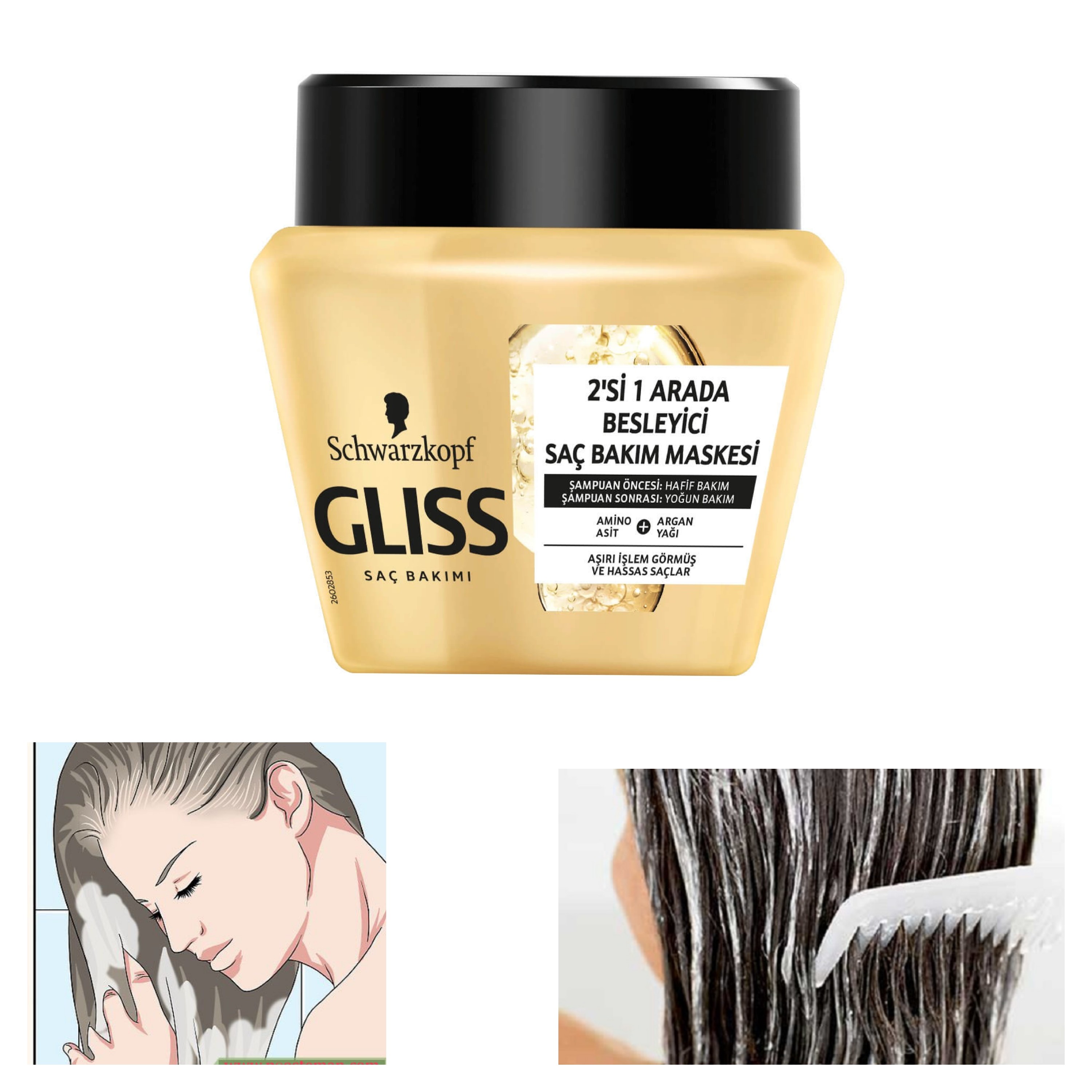 ماسک مو داخل حمام گلیس طلایی gliss ( ترکیه ) 300 میل