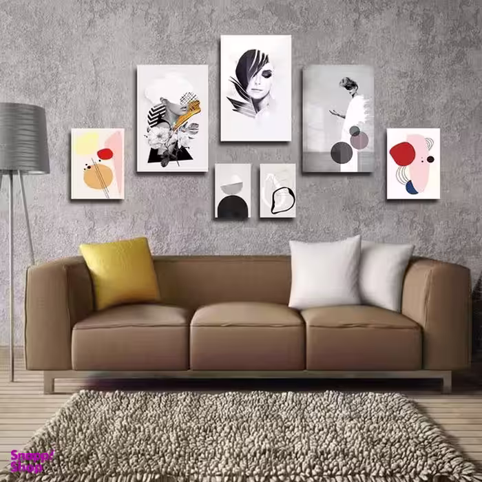 تابلو شاسی بکلیت طرح نقاشی مدرن ترکیبی مدل SH-1816 مجموعه 7 عددی
