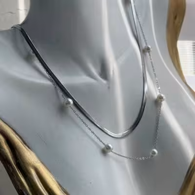 گردنبند دولاین ماری و مروارید سیلور استیل