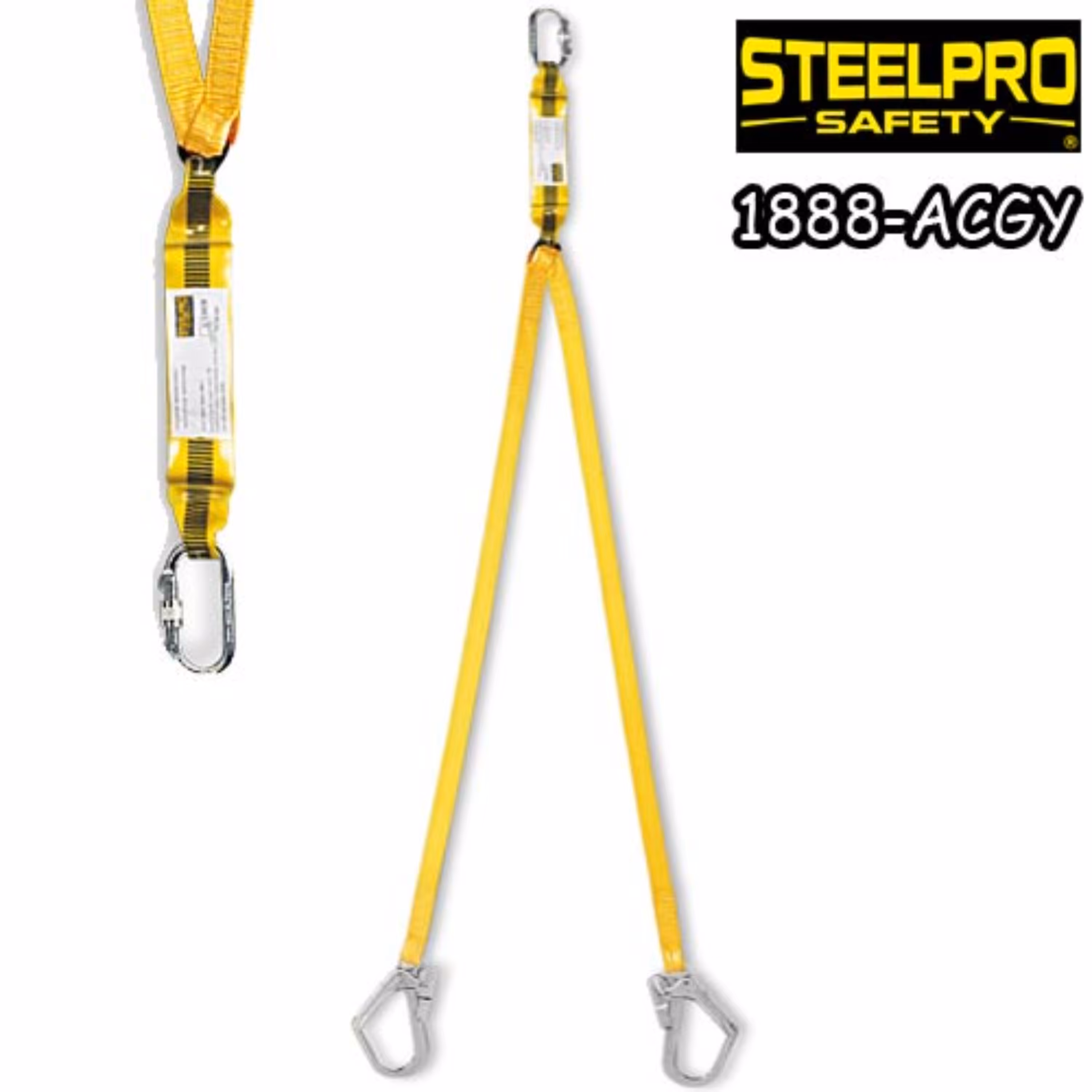 لنیارد تسمه ای دو بازو با کارابین و قلاب بزرگ SteelPro Safety مدل Ergo Shock