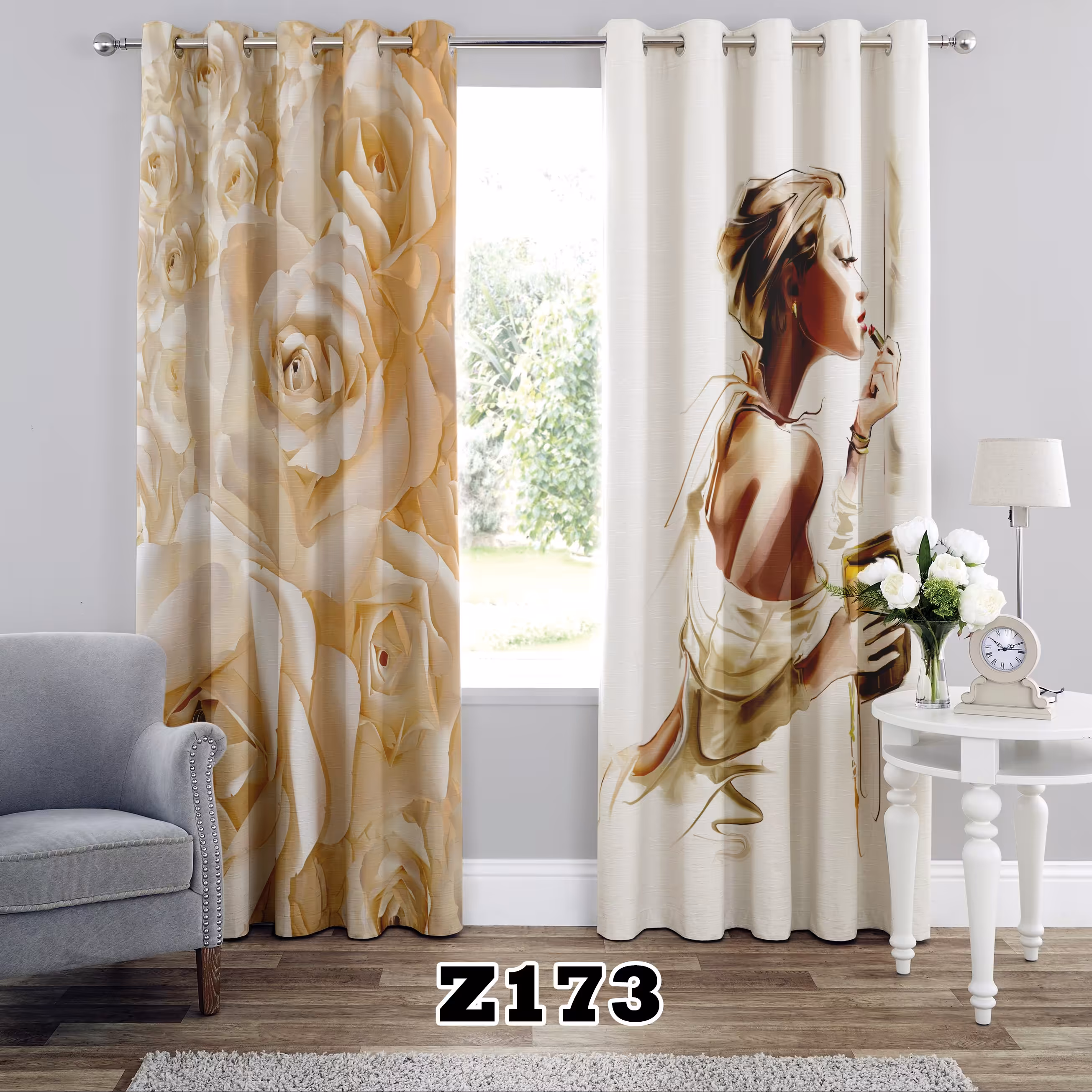پرده چاپی طرح دخترانه کد Z173 تک قواره ارتفاع 300 عرض 140 سانت