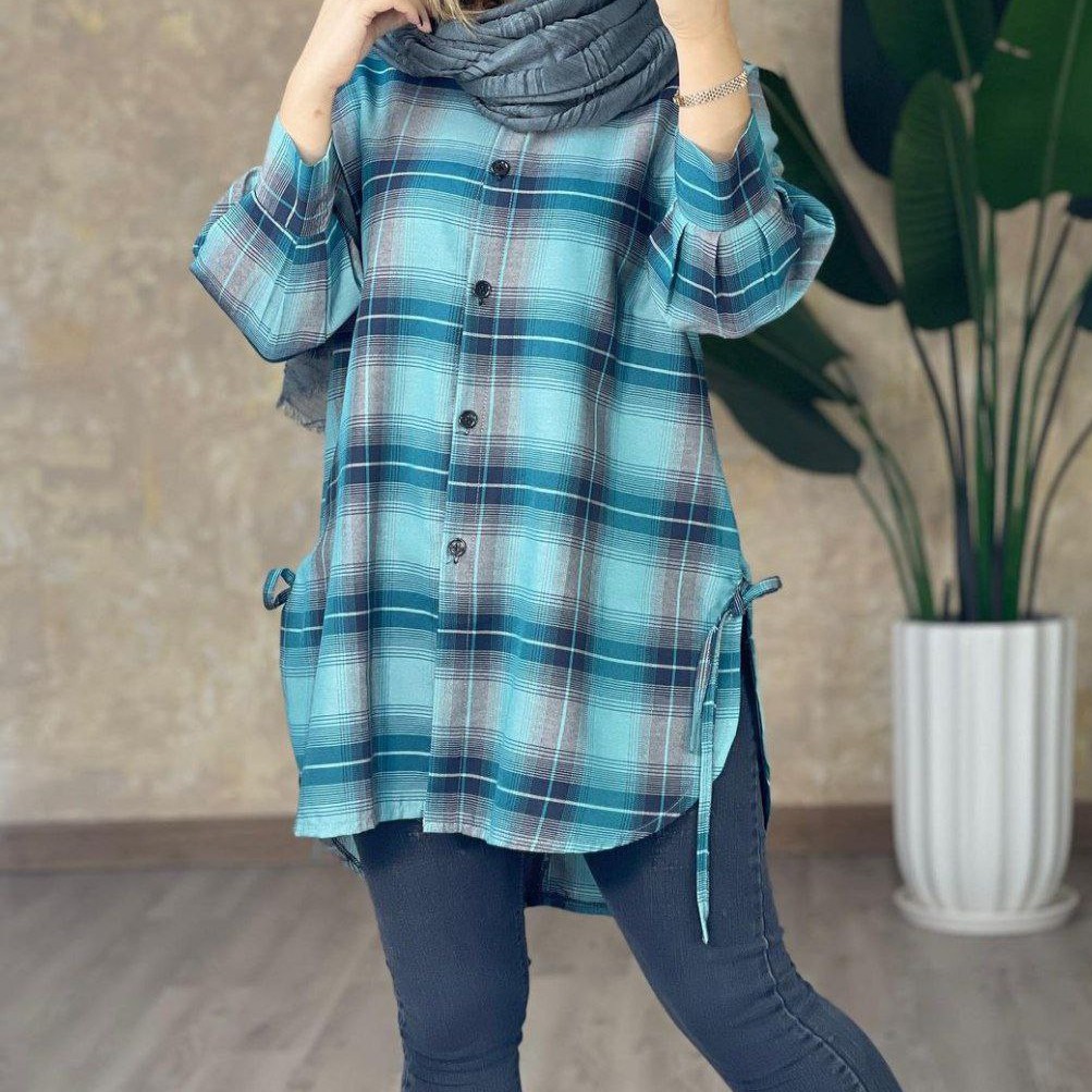 مانتو چهارخونه بغل بندی نخ پنبه
