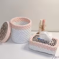 ست جعبه دستمال کاغذی و سطل درب دار تریکو