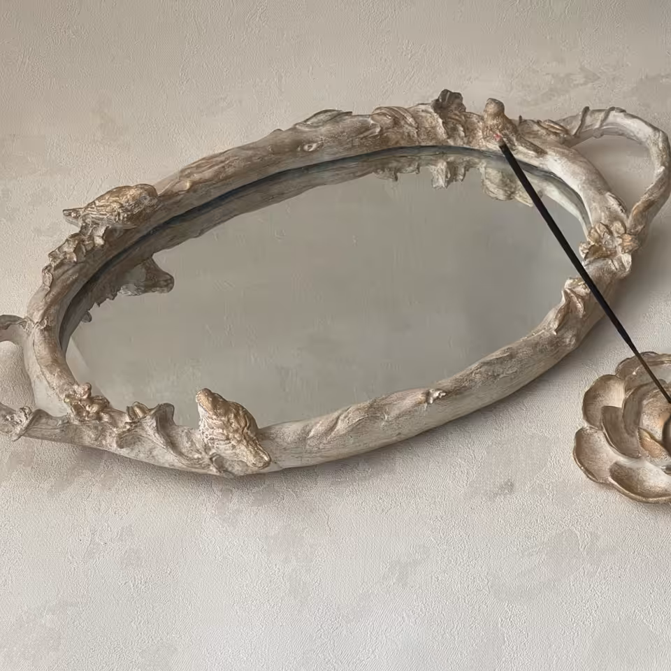 سینی کف آینه طرح برگ و جوجه