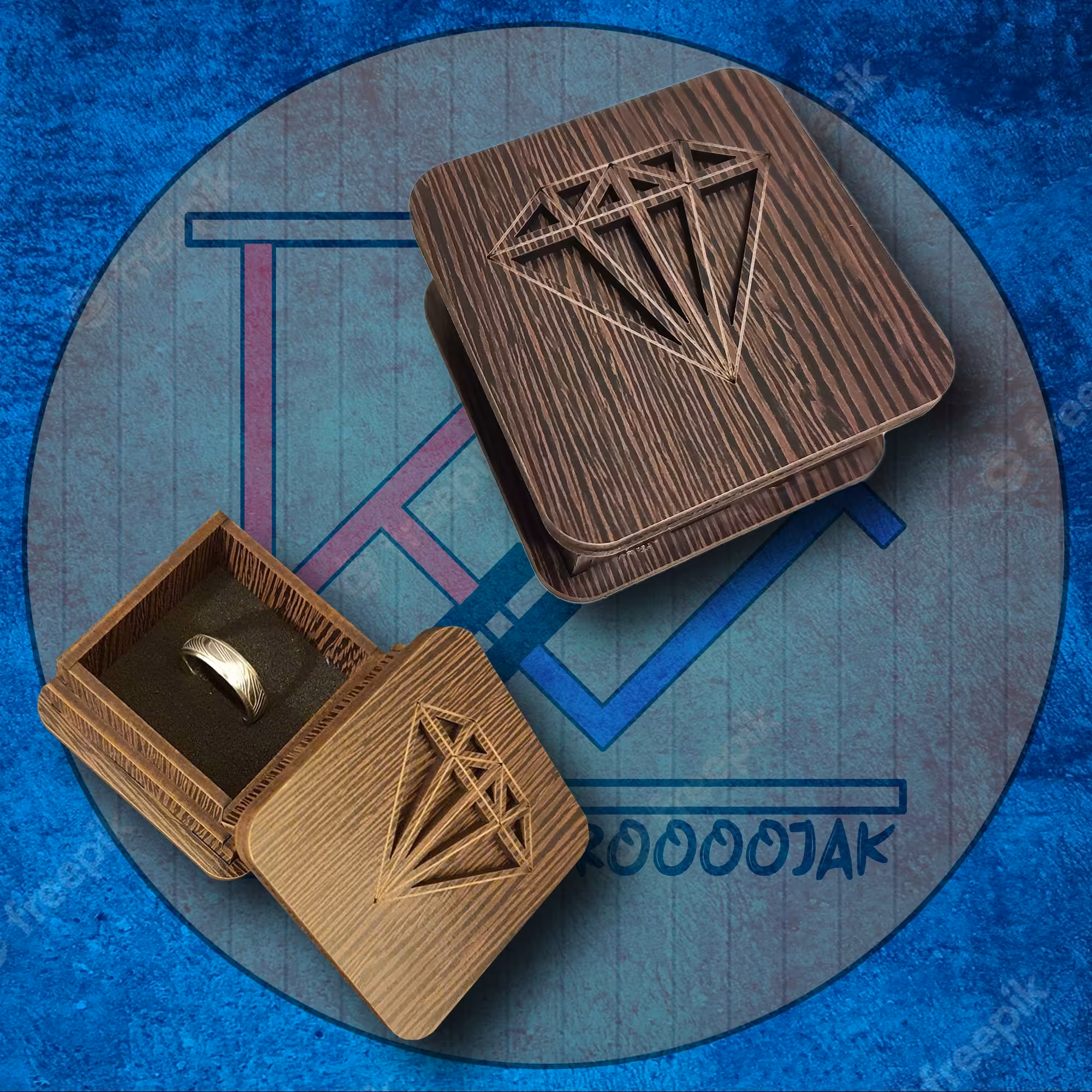 جعبه جا انگشتری چوبی طرح الماس جنس چوبی با روکش گردویی