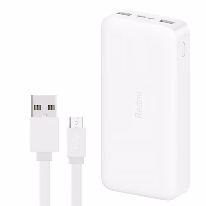 شارژر همراه شیائومی مدل Redmi ظرفیت 20000 میلی آمپرساعت به همراه کابل تبدیل microUSB