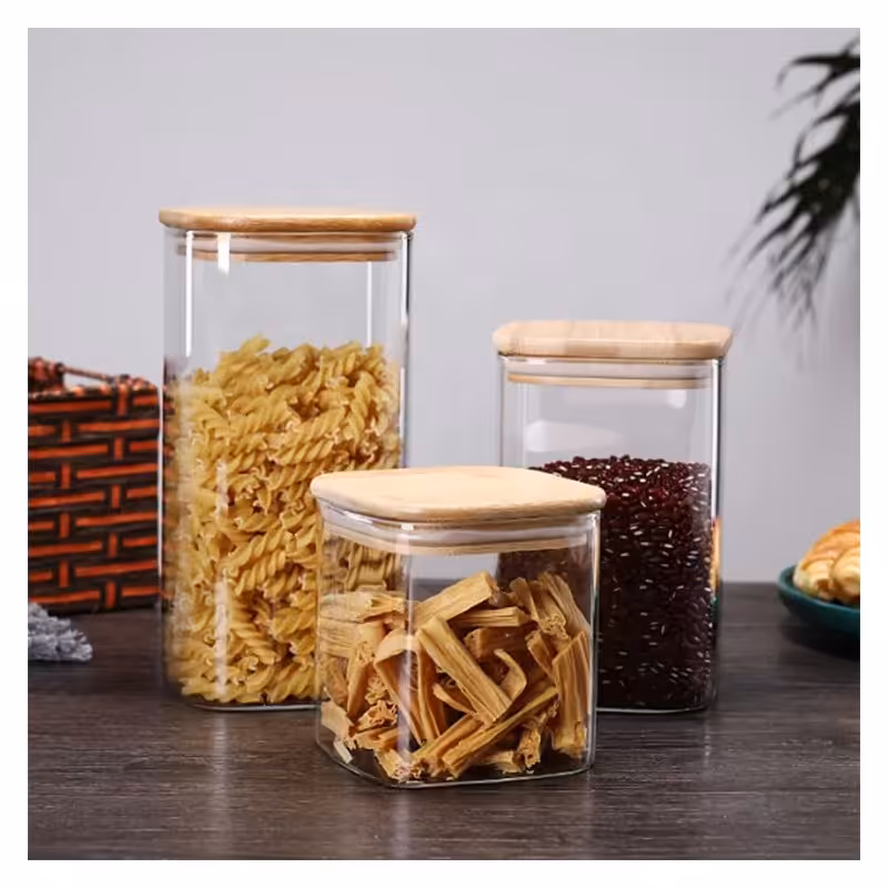 بانکه (جا حبوباتی) 3 عددی بامبو شیشه ای مدل SQ8 کد Gw90301112