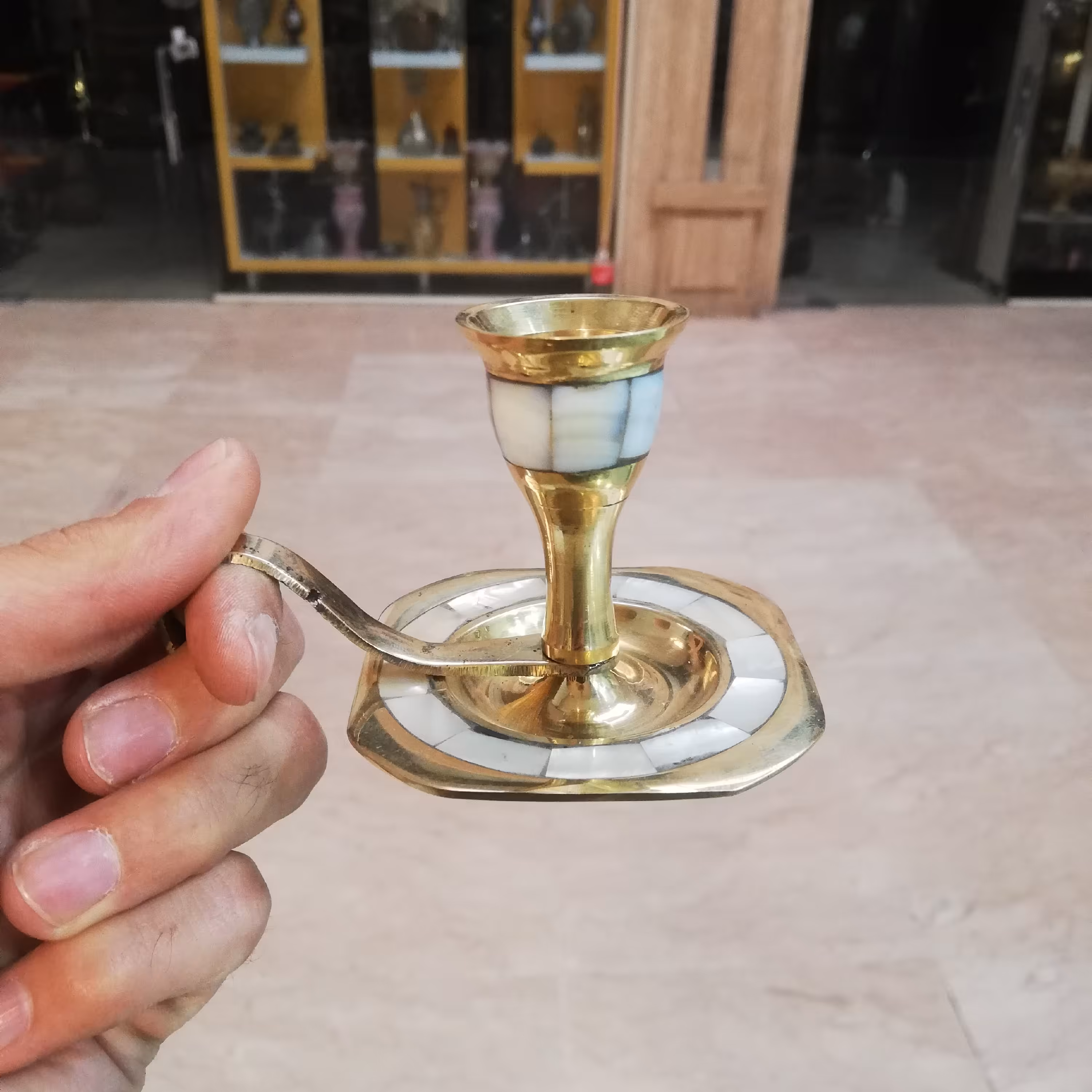 جاشمعی انگشتی برنجی صدف کاری شده