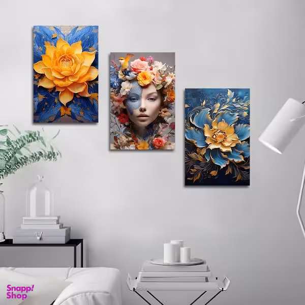 تابلو شاسی بکلیت طرح آرایش چهره و نقاشی گل مدل SH-1392 مجموعه 3 عددی