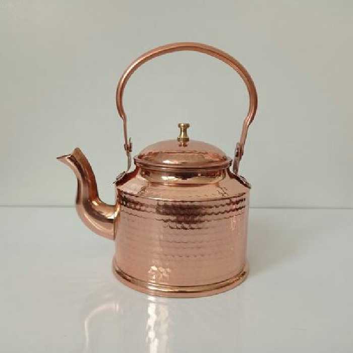 قوری مسی یک لیتری دسته مسی طرح ترنج نانو شده با کیفیت عالی

