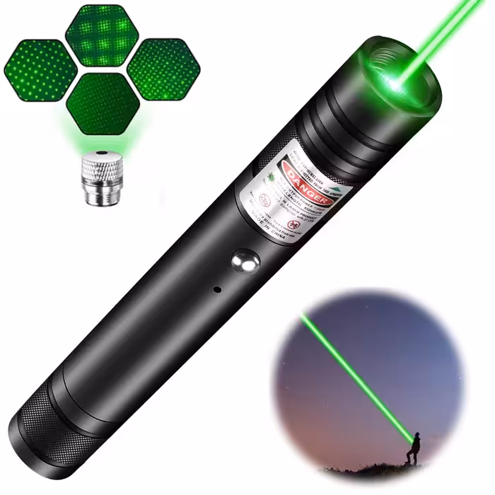 لیزر  سبز برد 1 کیلومتری با 5 سر متنوع طرح دار  و جذاب - باتری 