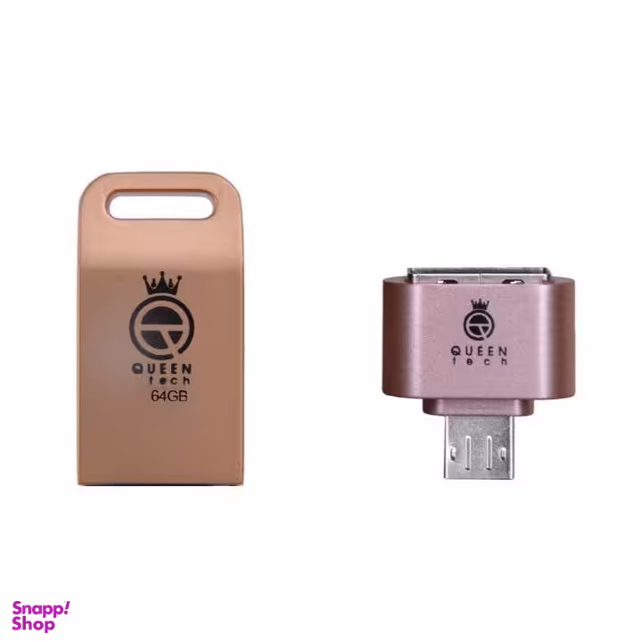 فلش مموری کویین تک (Queen Tech) مدل Unique Plus ظرفیت 64GB به همراه مبدل Otg