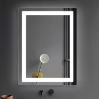 آینه بک لایت فریم لس ( بدون قاب ) به ابعاد 50 در 70 دور آینه سند بلاست( جیوه برداری شده)  با نور های سفید و آفتابی و...