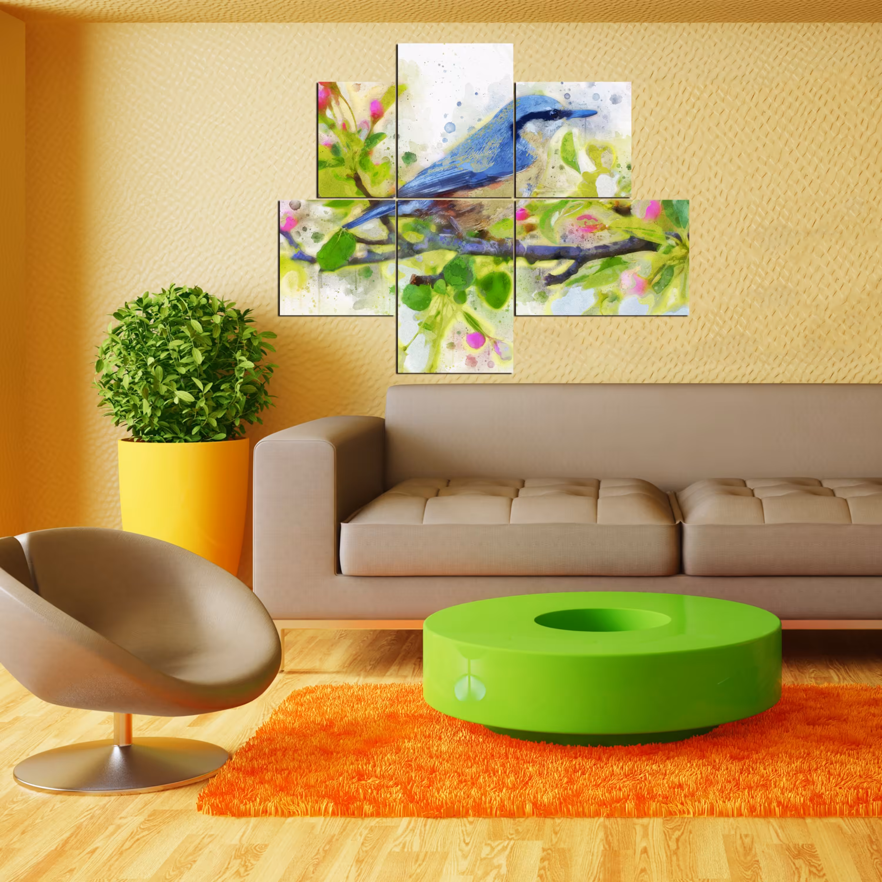 تابلو شاسی 6 تکه طرح نقاشی پرنده کد 145 سایز 105x85 سانتیمتر