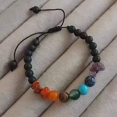 دستبند سنگ هفت چاکرا و انیکس مشکی