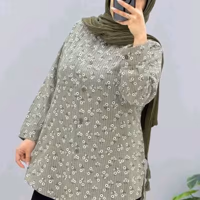 شومیز مانتویی کراش چاپی گچی طرحدار سارا