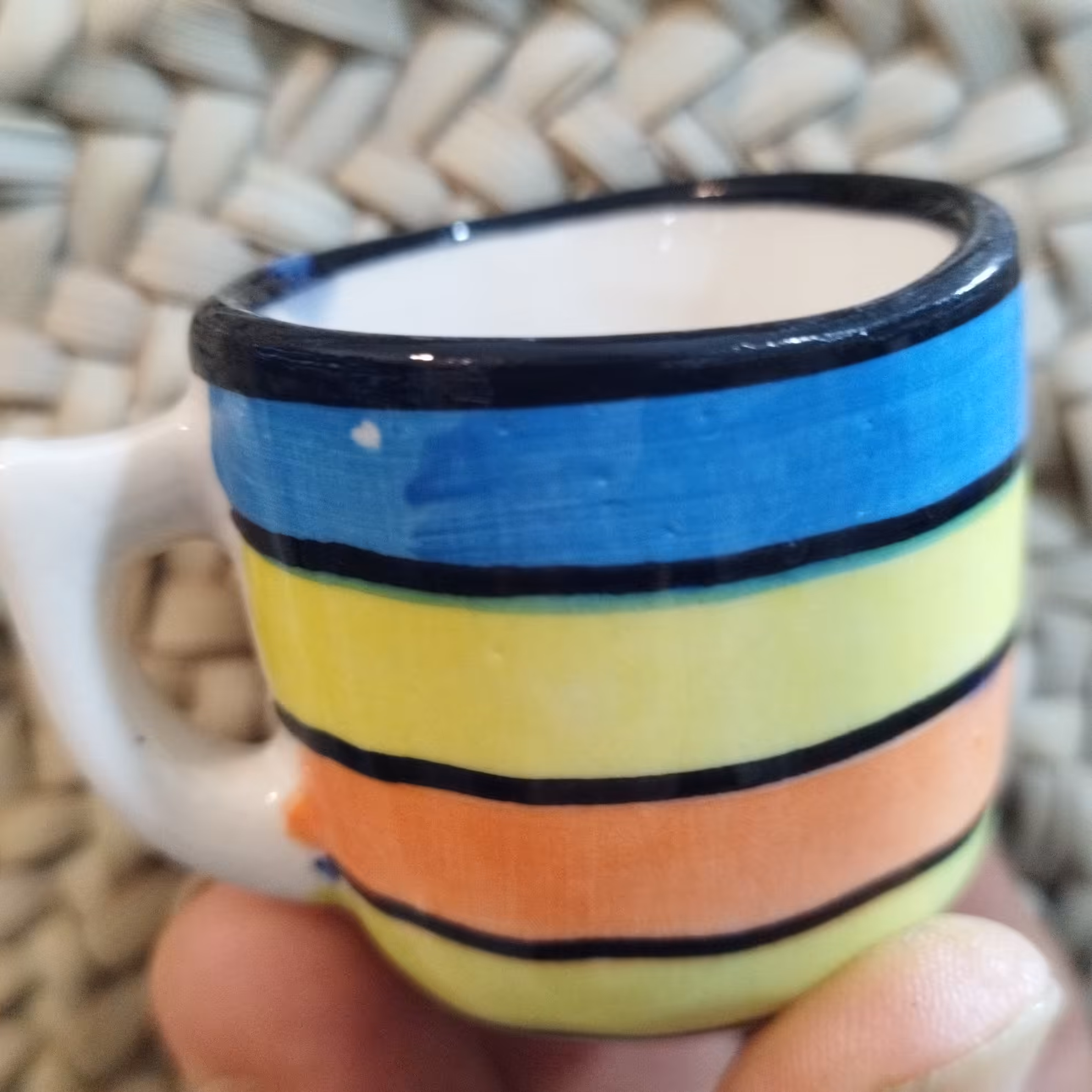 قهوه خوری دسته دار  سرامیکی دست ساز  جذاب وزیبا ورنگی