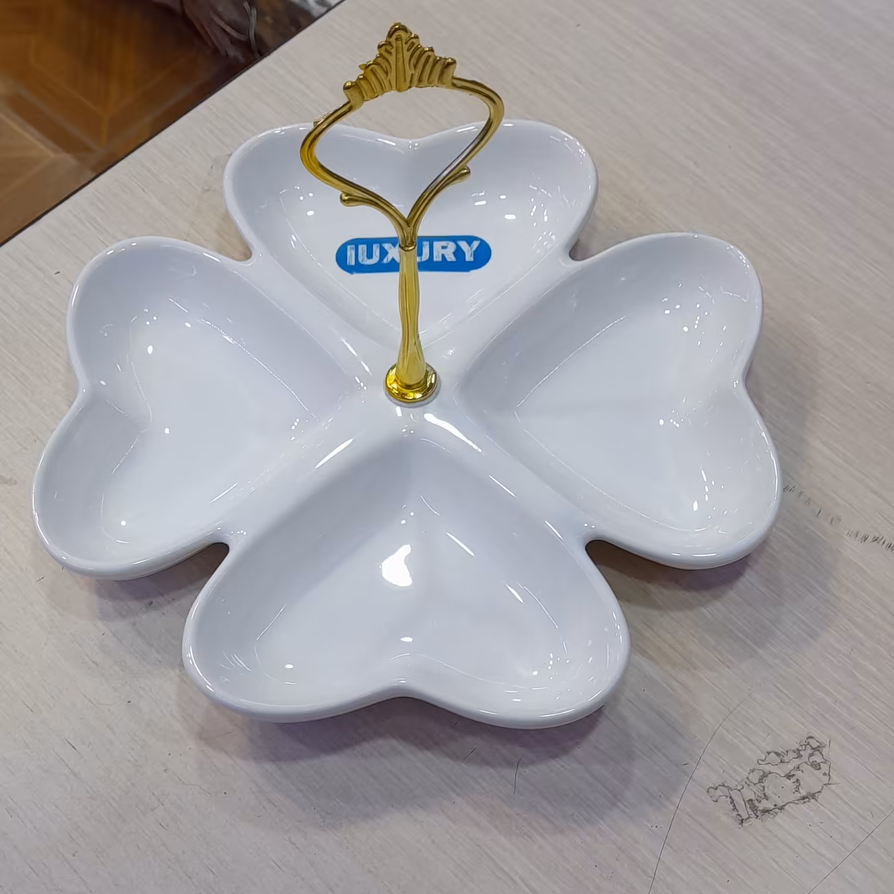 اردو خوری طرح قلب دسته طلایی 4 خانه سرامیکی درجه یک شفاف 