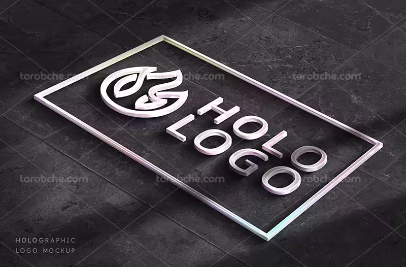 موکاپ لوگو سه بعدی از زاویه بالا | گرافیک با طعم تربچه