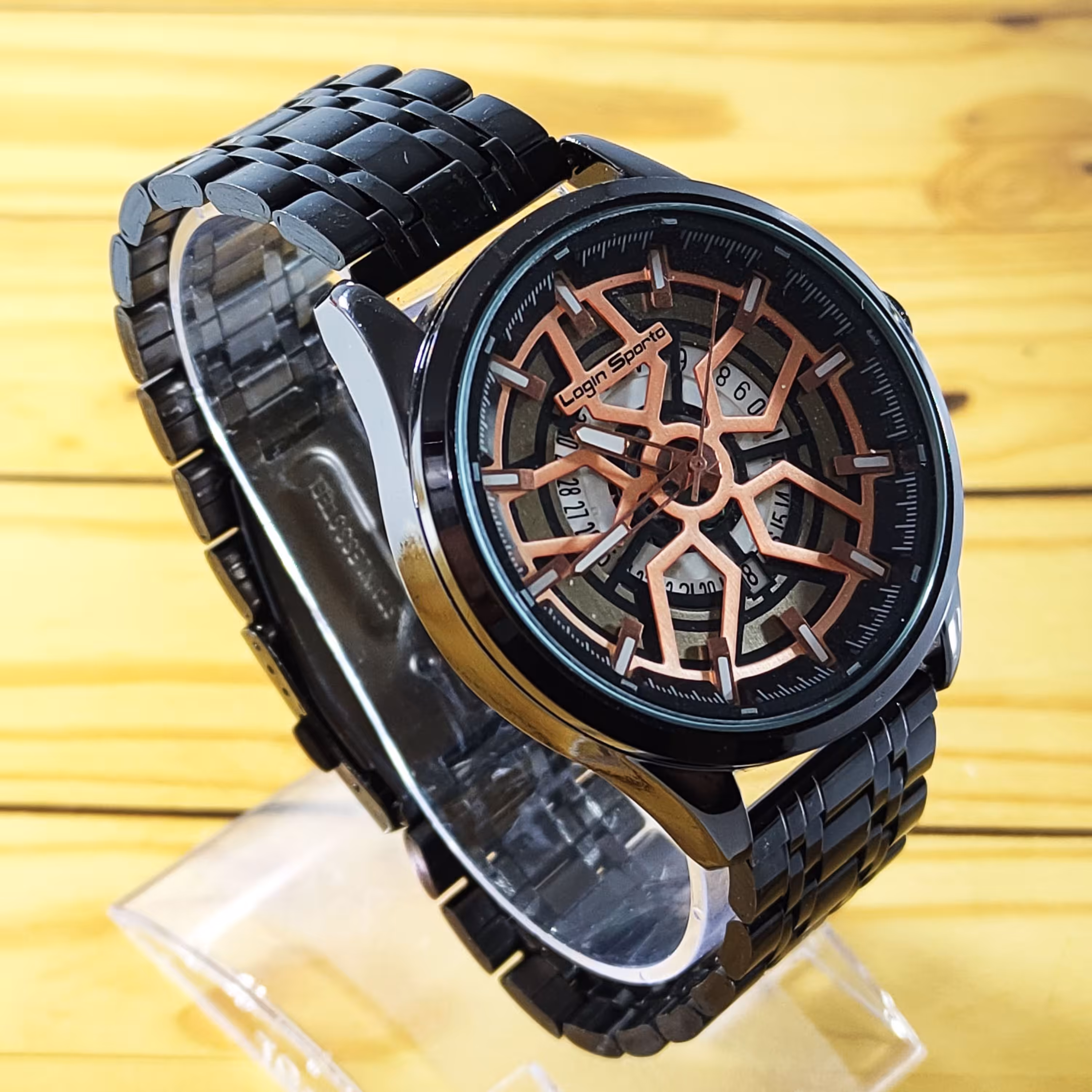 ساعت مردانه والار مدل 02306 مشکی زمینه رزگلد طرح اتومات