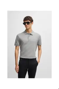 تی شرت یقه پولو نقره‌ای مردانه آرم پنبه ارگانیک گل دوزی شده چوگان yaka t shirt BOSS