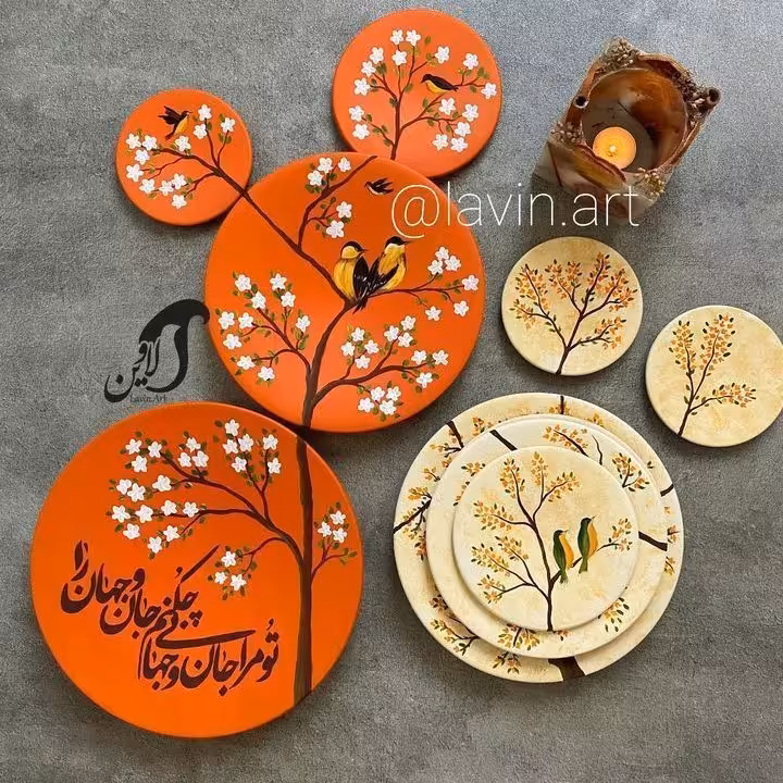 ست دیوارکوب پرنده با زمینه نارنجی وهررنگ دیگ ای بخواین واسه عید منزلتونو با این دیوارکوبا زیبا کنین