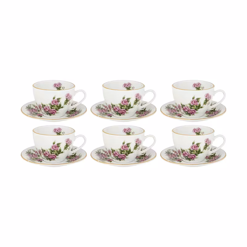 فنجان و نعلبکی 12 پارچه مقصود مدل دانمارکی طرح گل سرخ