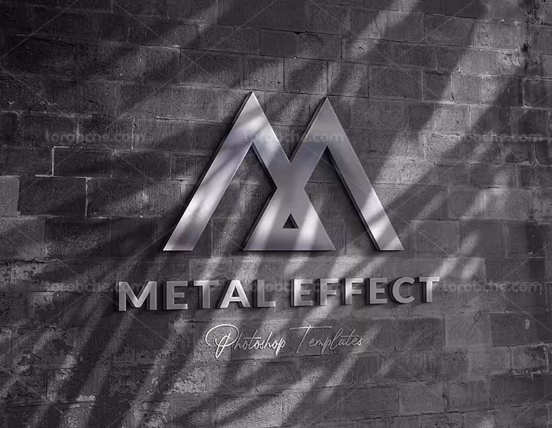 موکاپ لوگوی فلزی روی دیوار | گرافیک با طعم تربچه