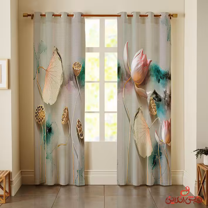 پرده 2عددی گل نیلوفر کد 2443