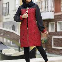 مانتو مجلسی ژاکارد مدل گلپوش رنگ قرمز برند SET