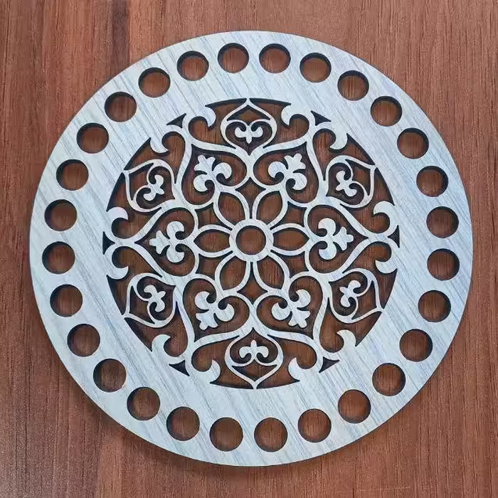 کفی تریکو بافی چوبی گرد طرح دار سایز 25 سانتی متر