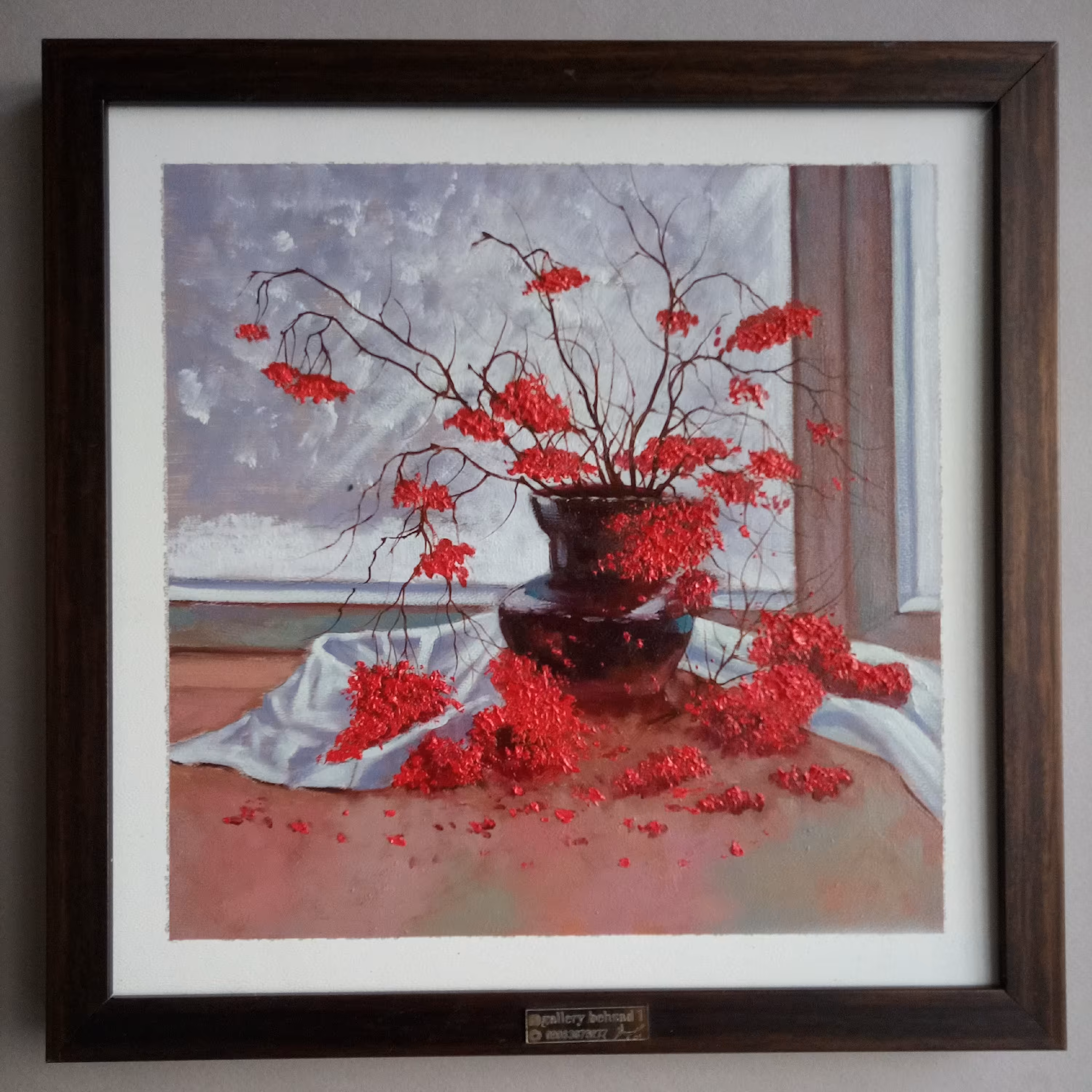 تابلو نقاشی رنگ روغن گلهای صورتی قرمز