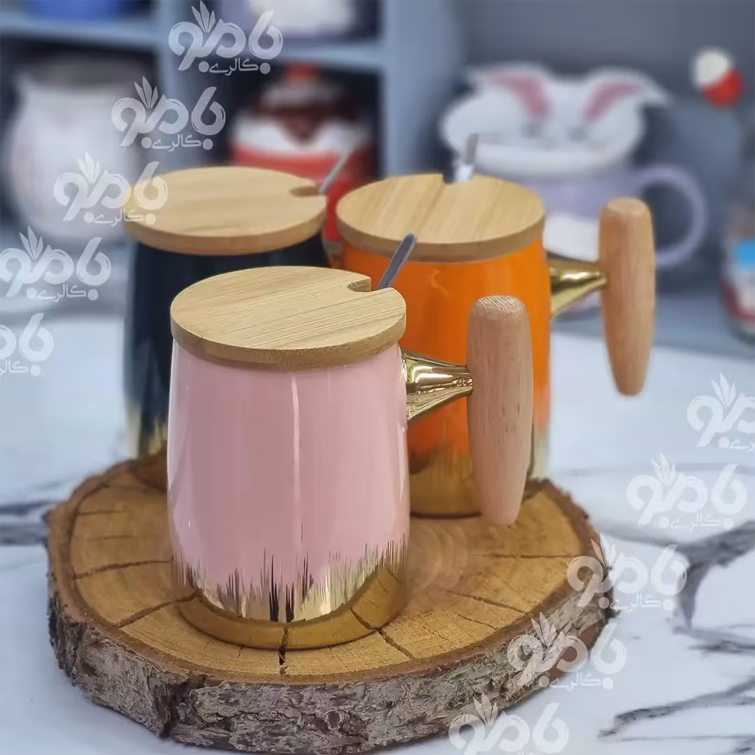 ماگ سرامیکی دسته بامبو طلا کوب