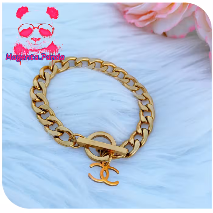 دستبند کارتیر با قفل تی استیل رنگ ثابت تضمینی رنگ طلایی