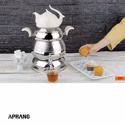 کتری پایه دار کروپ ست مدل سایه پایه دار با قوری فانتزی - استیل