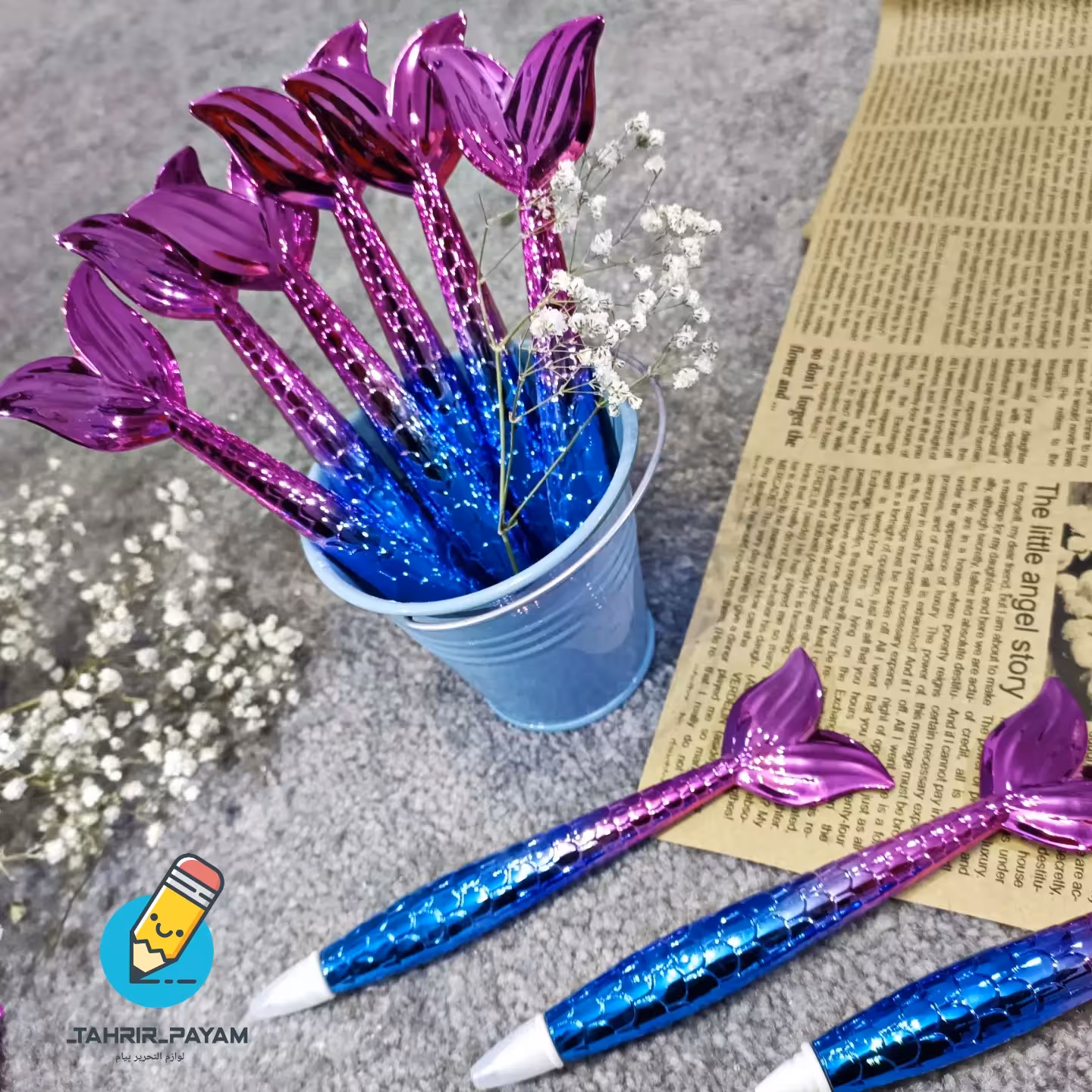 خودکار فانتزی جذاب طرح پری دریایی ترکیب رنگ ابی بنفش